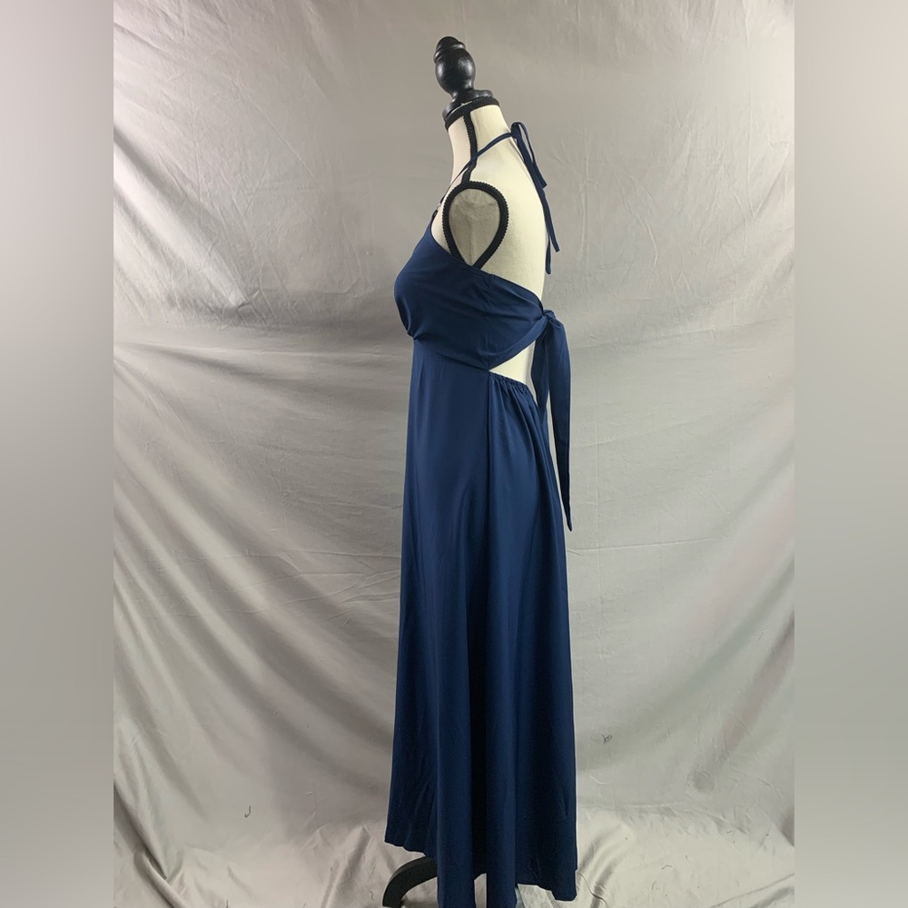 LAST ONE 🔥 Tie Backless Halter Neck Cami Dress Blue - Picture 9 of 9